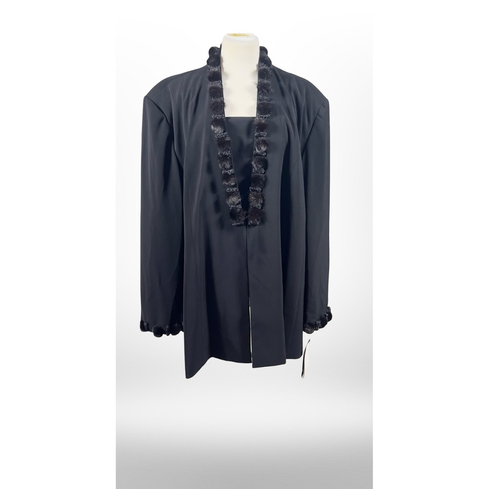NWT VTG 80's Champagne Italy 2pc Duster Jacket Shell Set Plus 26 Black Faux Fur